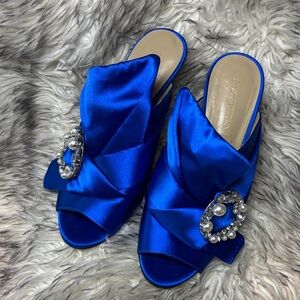 Enzo Angiolini Embellished Satin Slide Heels - Royal Blue Size 8